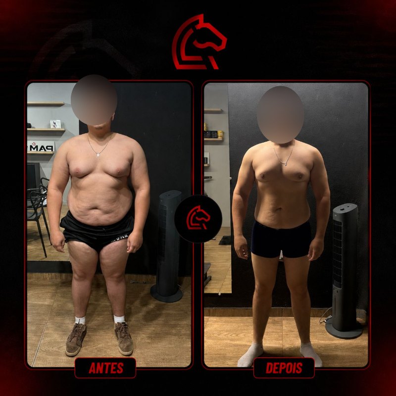 Comparativo antes e depois de aluno do Pampa Team, com o rosto preservado