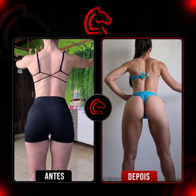 Comparativo antes e depois de aluno do Pampa Team, com o rosto preservado