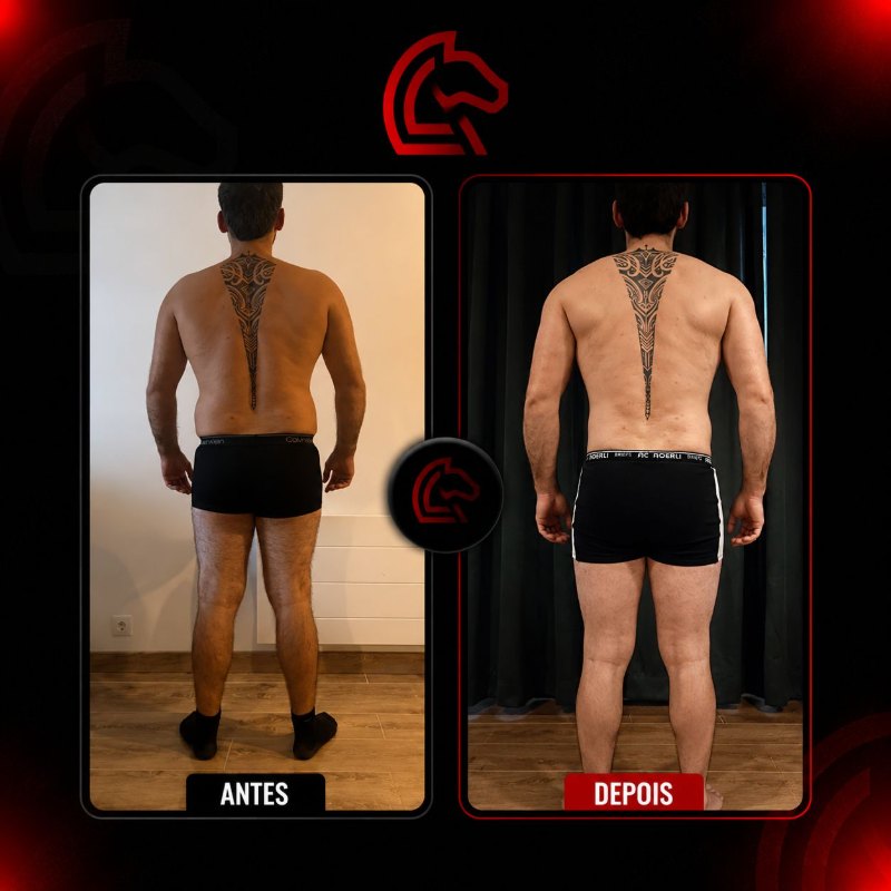 Comparativo antes e depois de aluno do Pampa Team, com o rosto preservado
