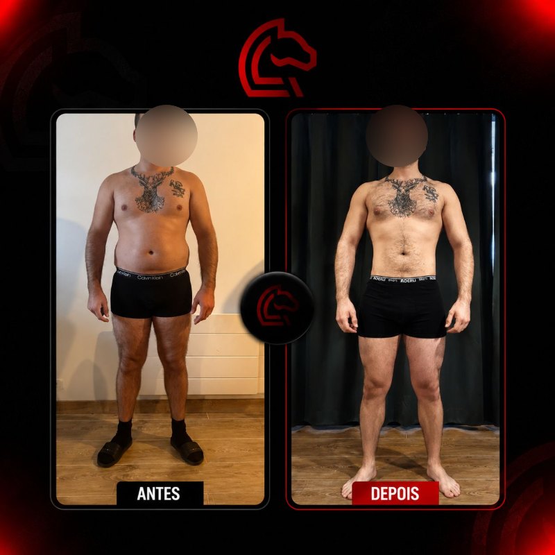 Comparativo antes e depois de aluno do Pampa Team, com o rosto preservado